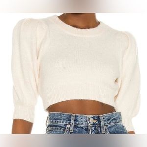 Majorelle, Knit Cropped Sleeve Puff Sweater, Size XS